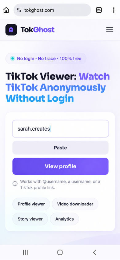 TikTok Viewer step 1 - enter a TikTok username or profile link on TokGhost